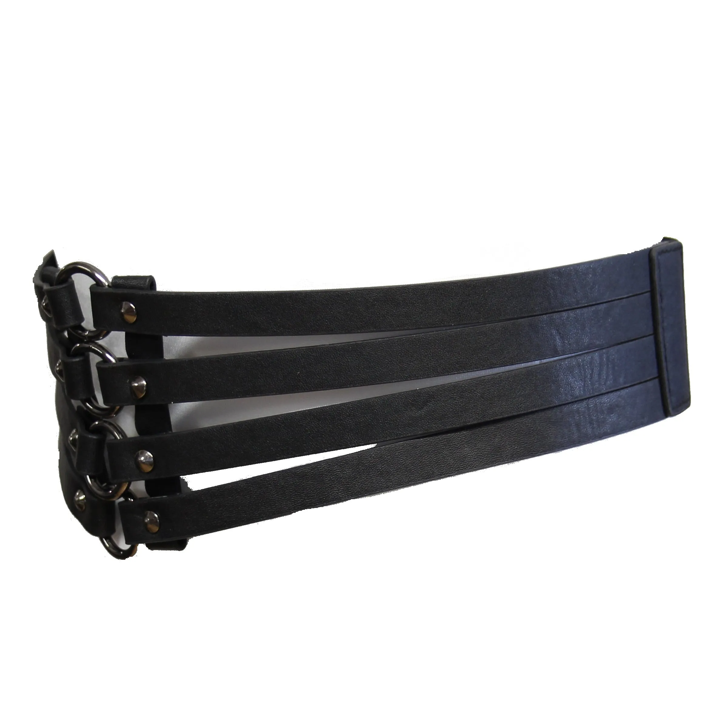 11cm Black Four Strip Elasticated Waist Lace Up Corset Belt with Press Button Closure