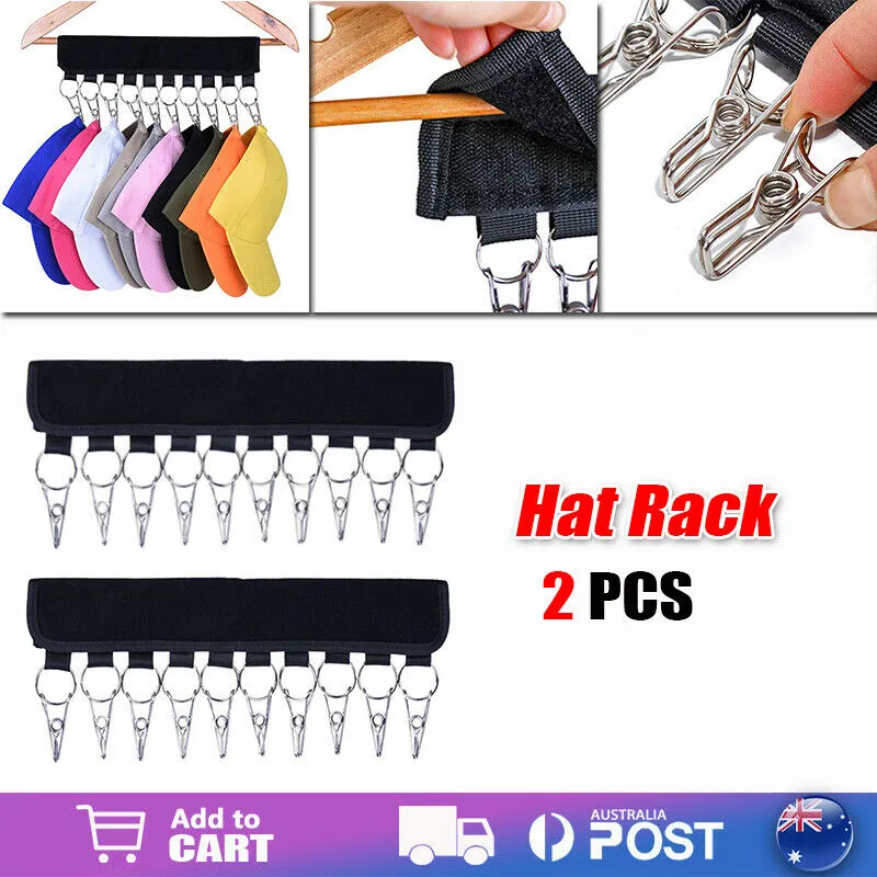 2X 10 Clips Hat Rack Neoprene Hanger Cap Organizer