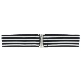 5.8cm Striped Ribbed Elasticated Waist Belt with Clasp Fastening