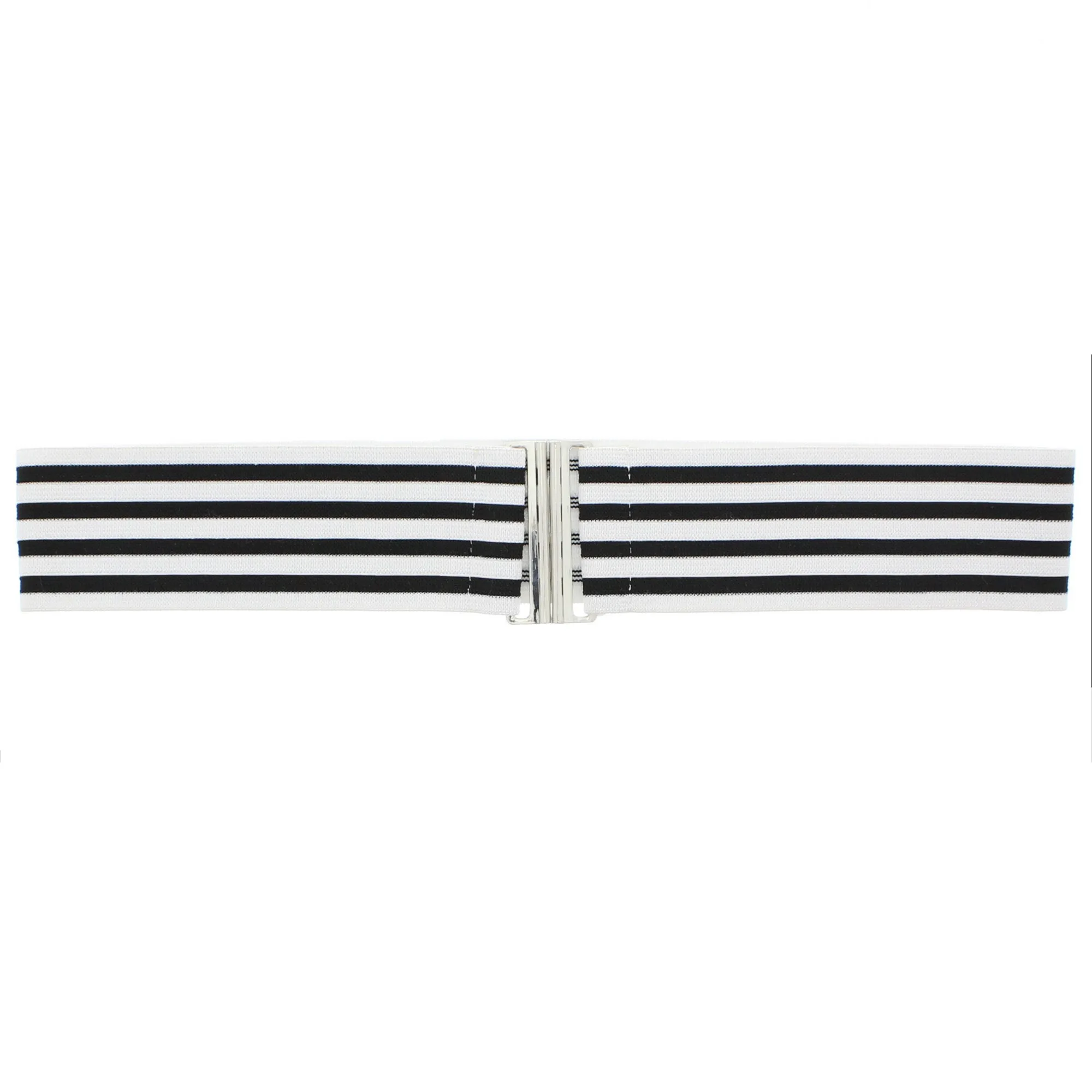 5.8cm Striped Ribbed Elasticated Waist Belt with Clasp Fastening