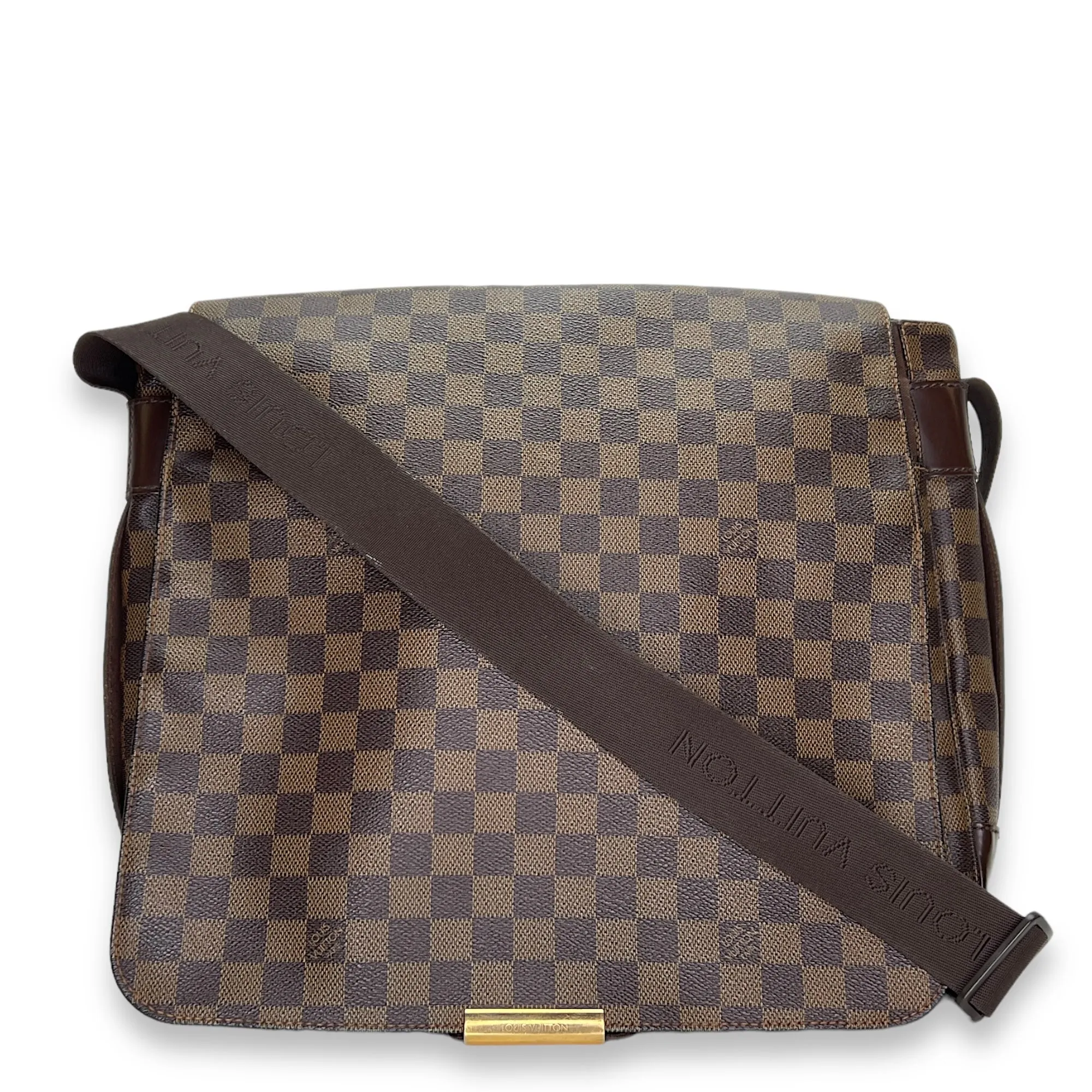 Abbesses Damier Ebene Messenger Bag in Coated Canvas, Gold hardware