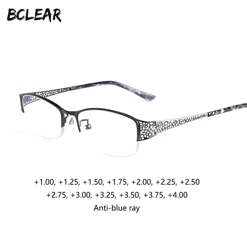 Bclear Women's Reading Glasses Semi Rim Anti Blue Square  F99001