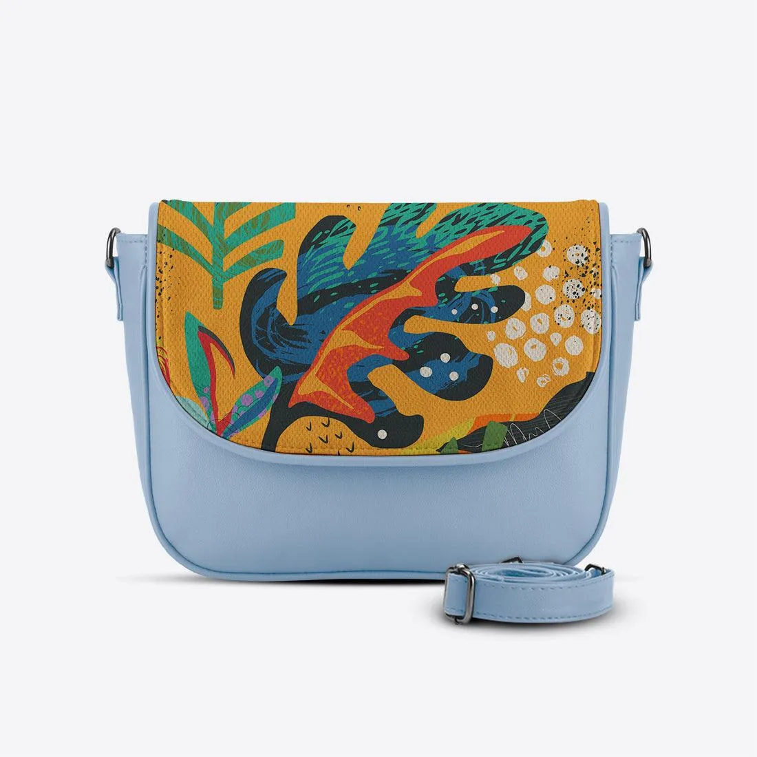 Blue Messenger Crossbody Yellow Leafs