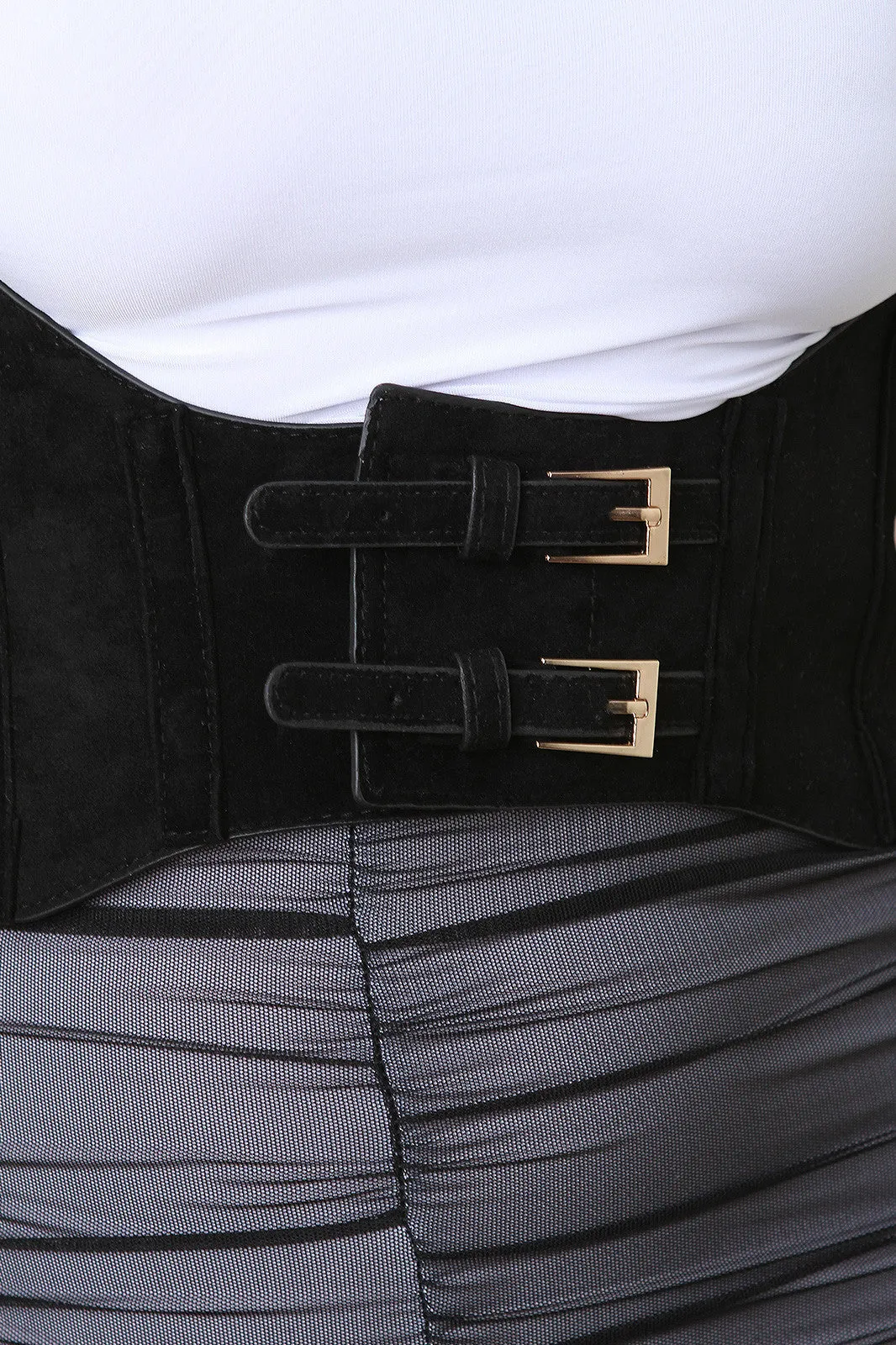 Buckle Accent Suede Harness Velcro Belt