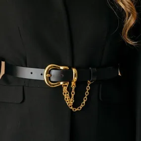 Buckle Belt with Chain Black Gold