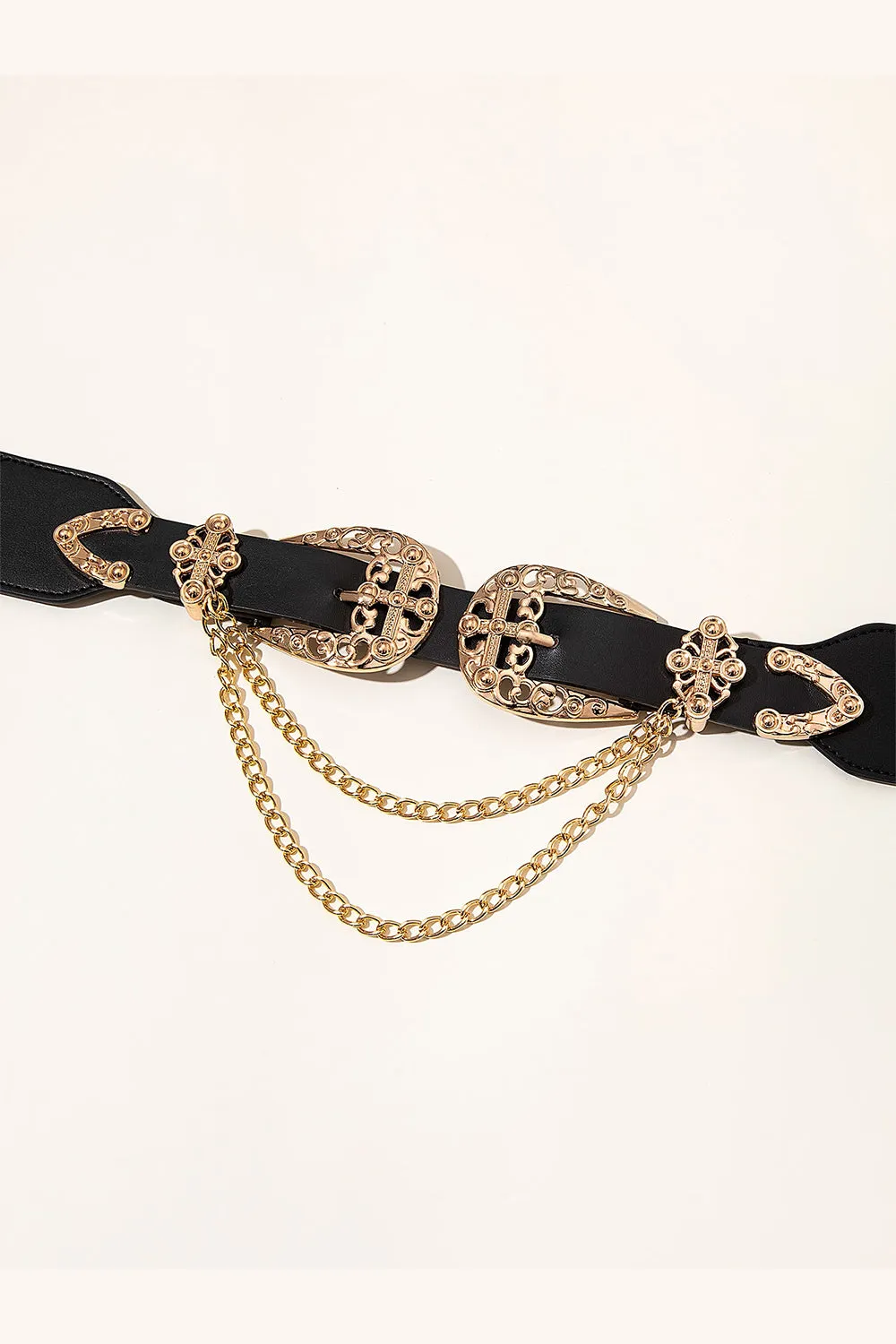 Chain Detail Double Buckle Belt