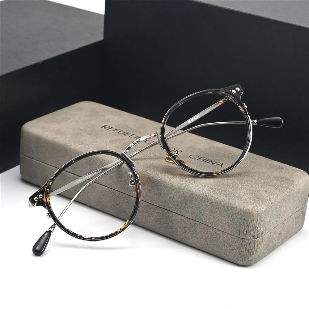 Cubojue Unisex Full Rim Small Round Acetate Alloy Presbyopic Reading Glasses 6809p