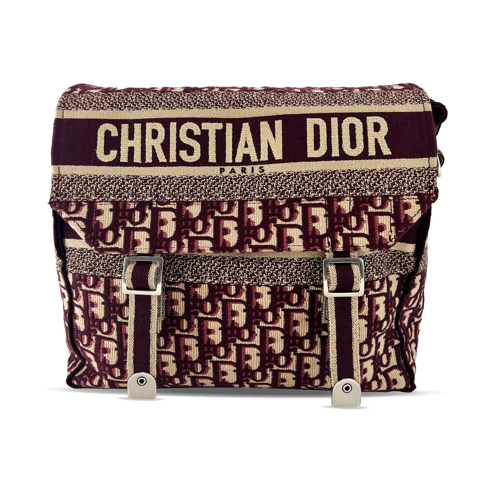 Dior camp messenger bag burgundy oblique embroidery