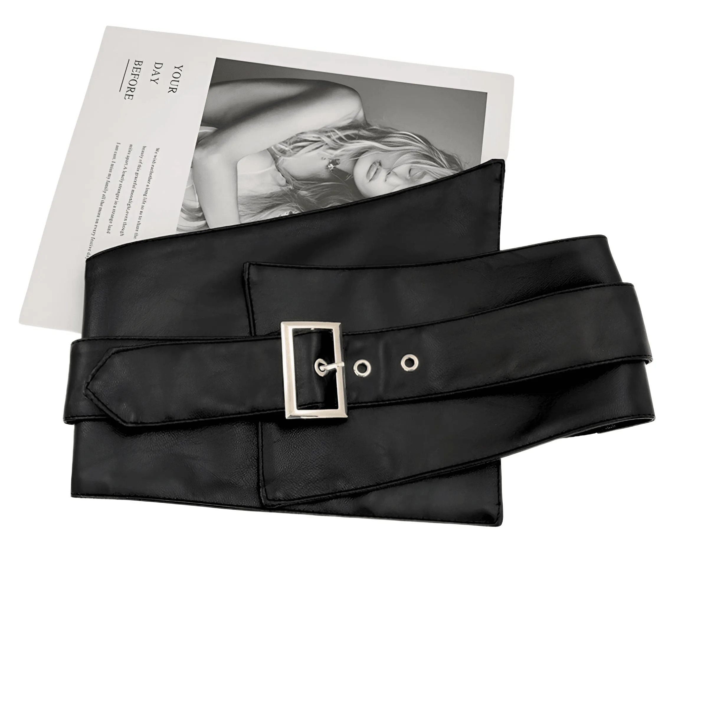 Elastic Black Leather Wide Corset Belt Women's