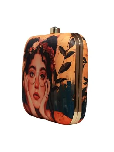 Enchanting Woman Portrait Printed Clutch