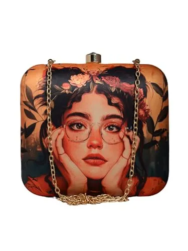 Enchanting Woman Portrait Printed Clutch