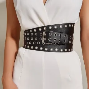 Faux Leather & Grommet Wrap Belt in Black