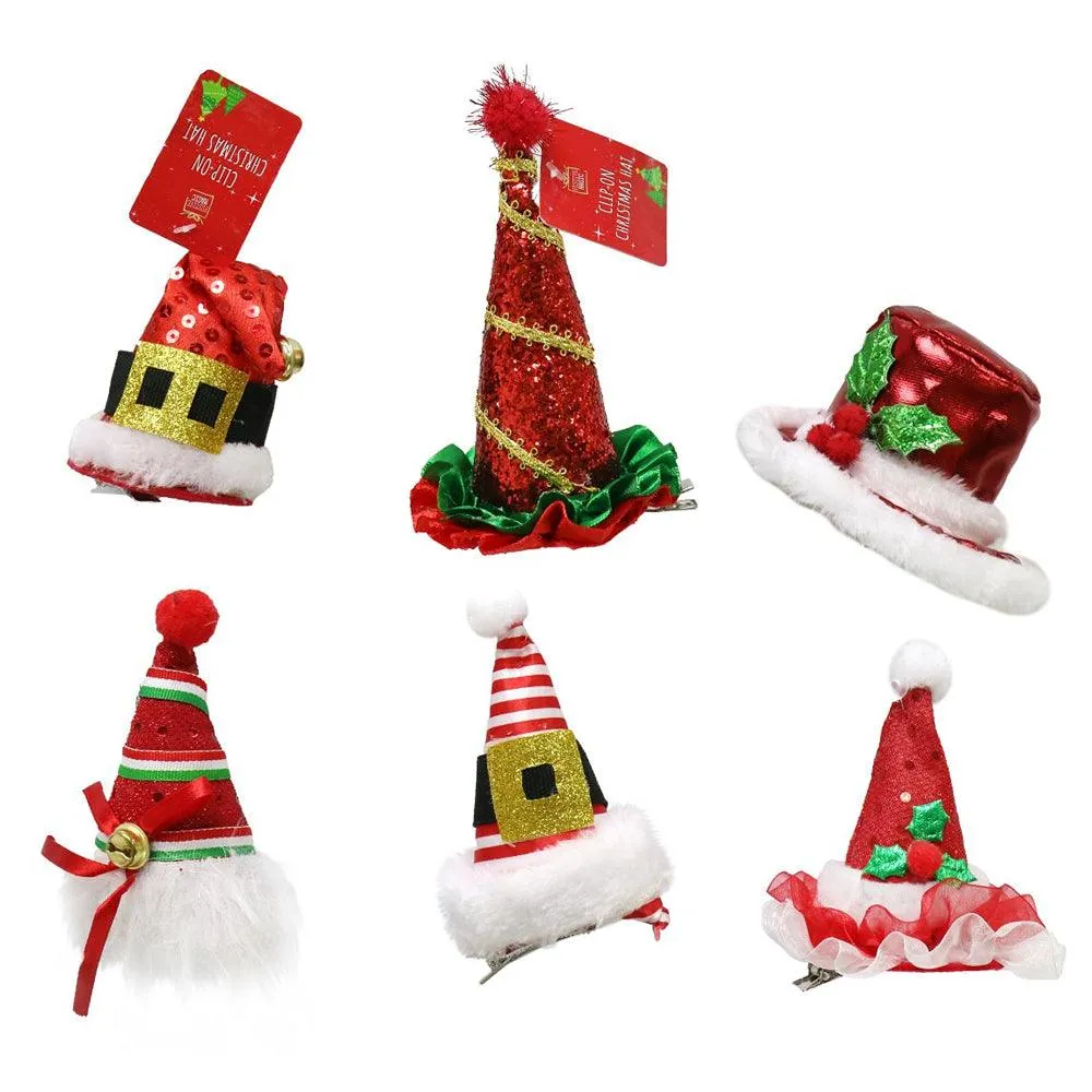 Festive Magic Assorted Deluxe Christmas Clip on Hat with White Plush