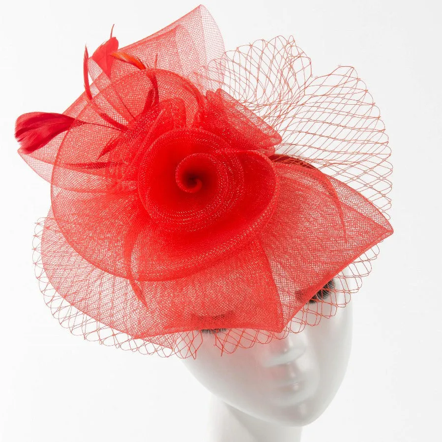 Final Sale Fascinator Hat with 3 Roses and Bow in Red