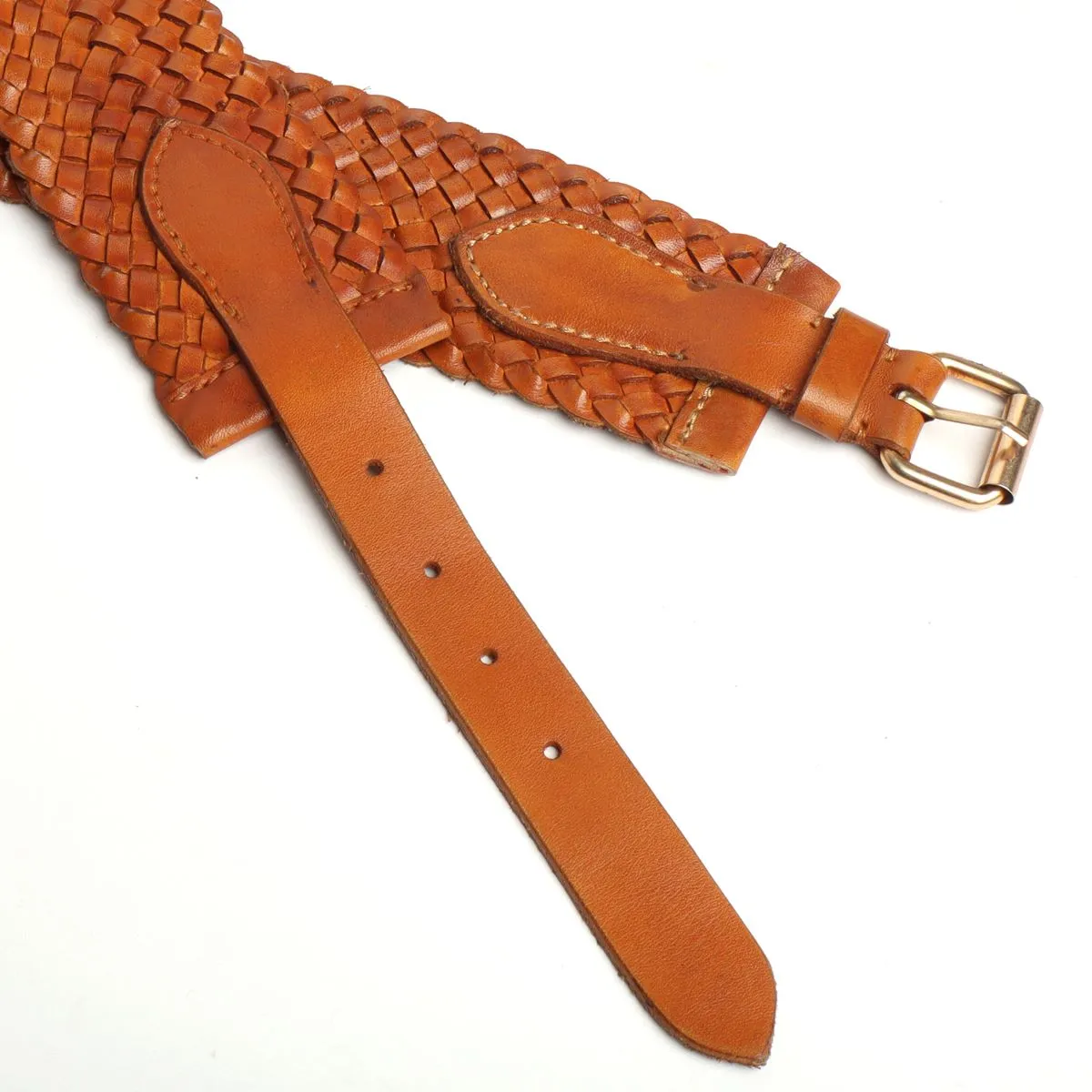 Full Hand Weaved Detailing Corset Tan Leather Buckled Belt By Brune & Bareskin