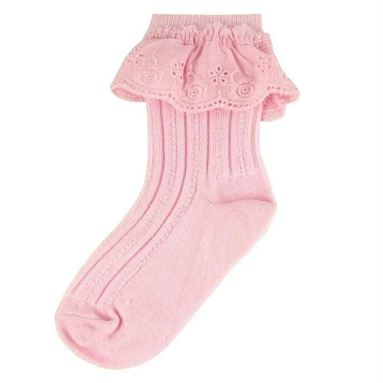 Girls Ribbed Ankle Socks with Embroidered Frill