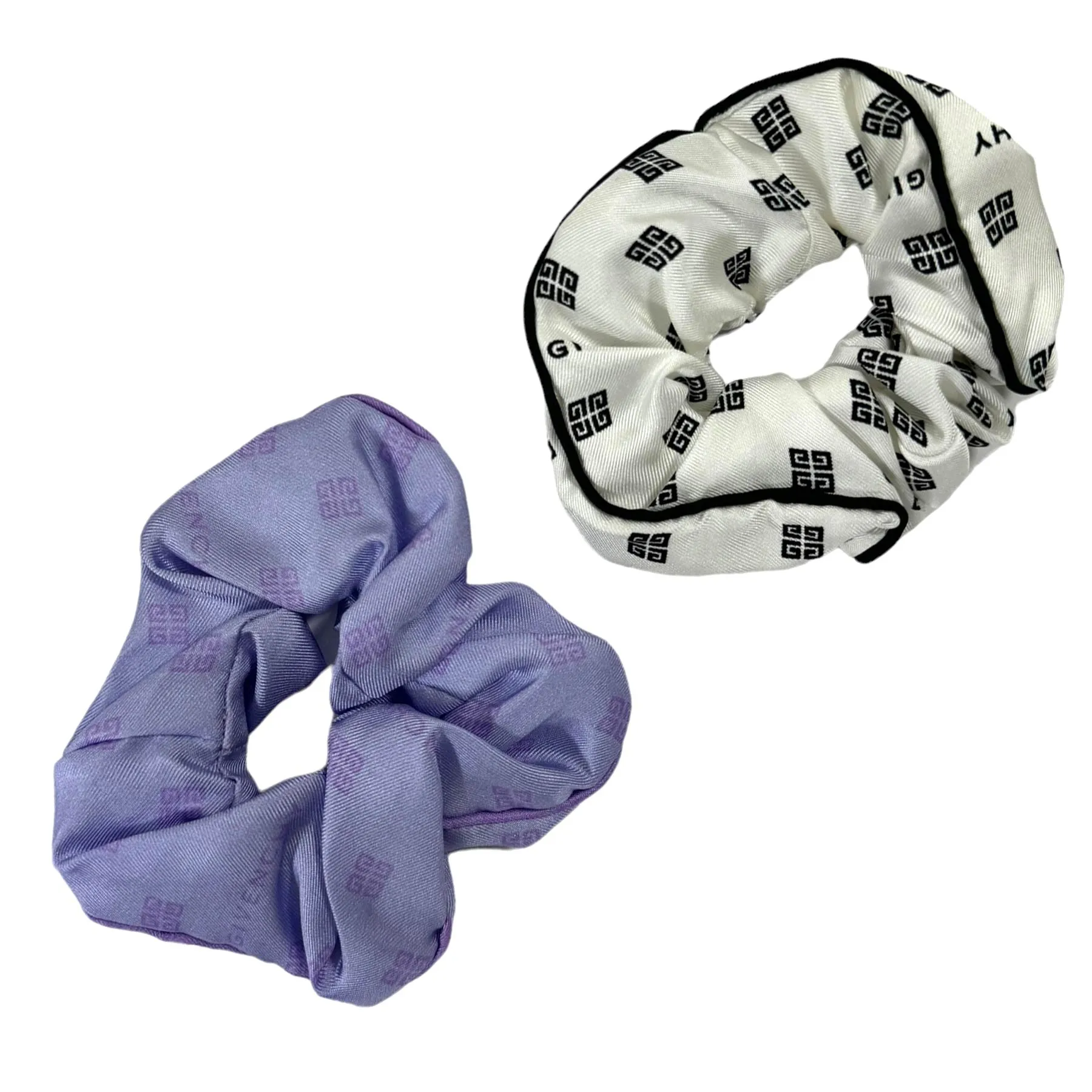 Givenchy Silk Hair Scrunchies 2 Pack Lilac White 4G Plumetis SALE