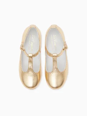 Gold Leather Girl T-Bar Shoes