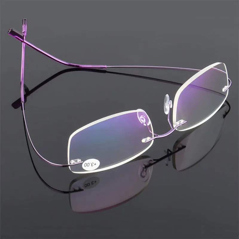 Hotochki Unisex Rectangular Rimless Alloy Reading Glasses Style 1