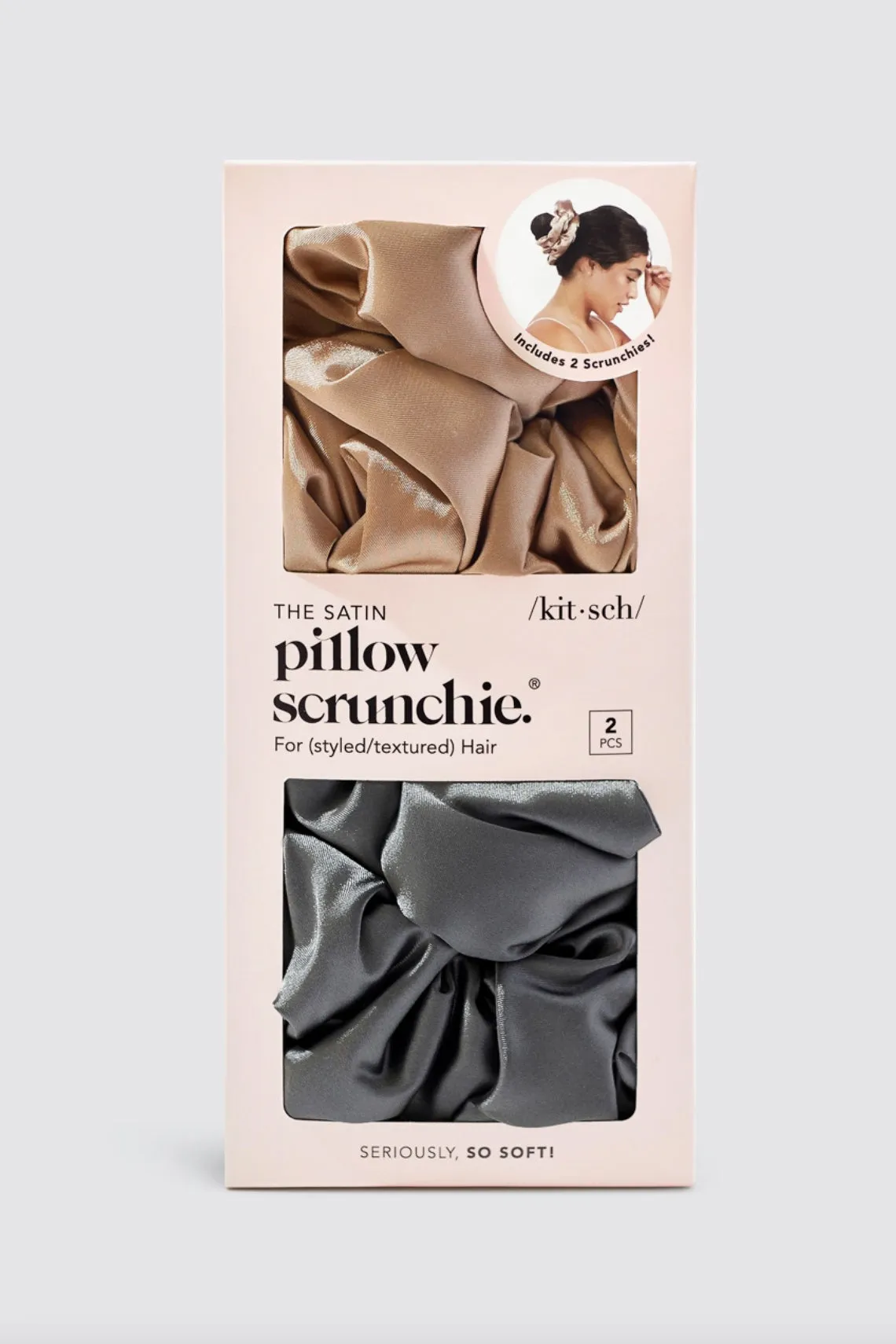 KITSCH - Satin Pillow Scrunchies - Charcoal/Gold