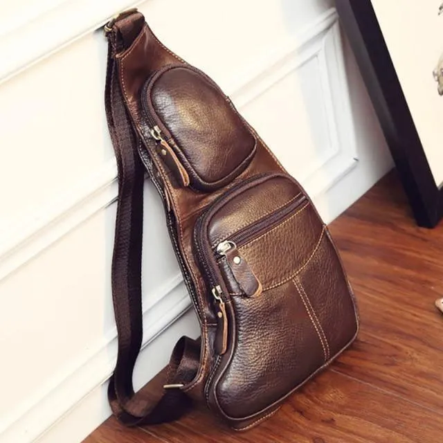 Leather Sling Bag Casual Crossbody Messenger Shoulder Strap