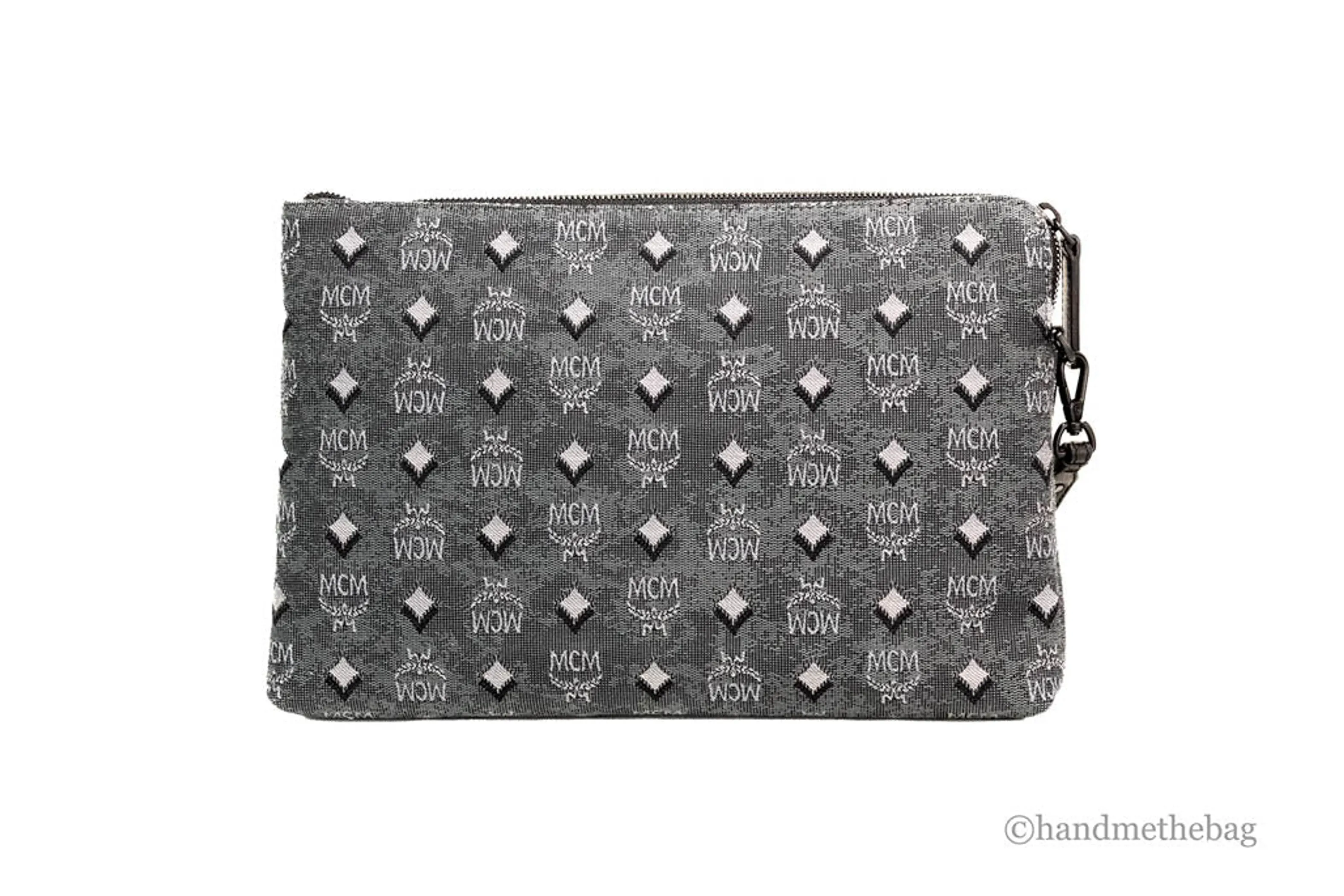 MCM Veritas Medium Dark Grey Denim Monogram Clutch Pouch