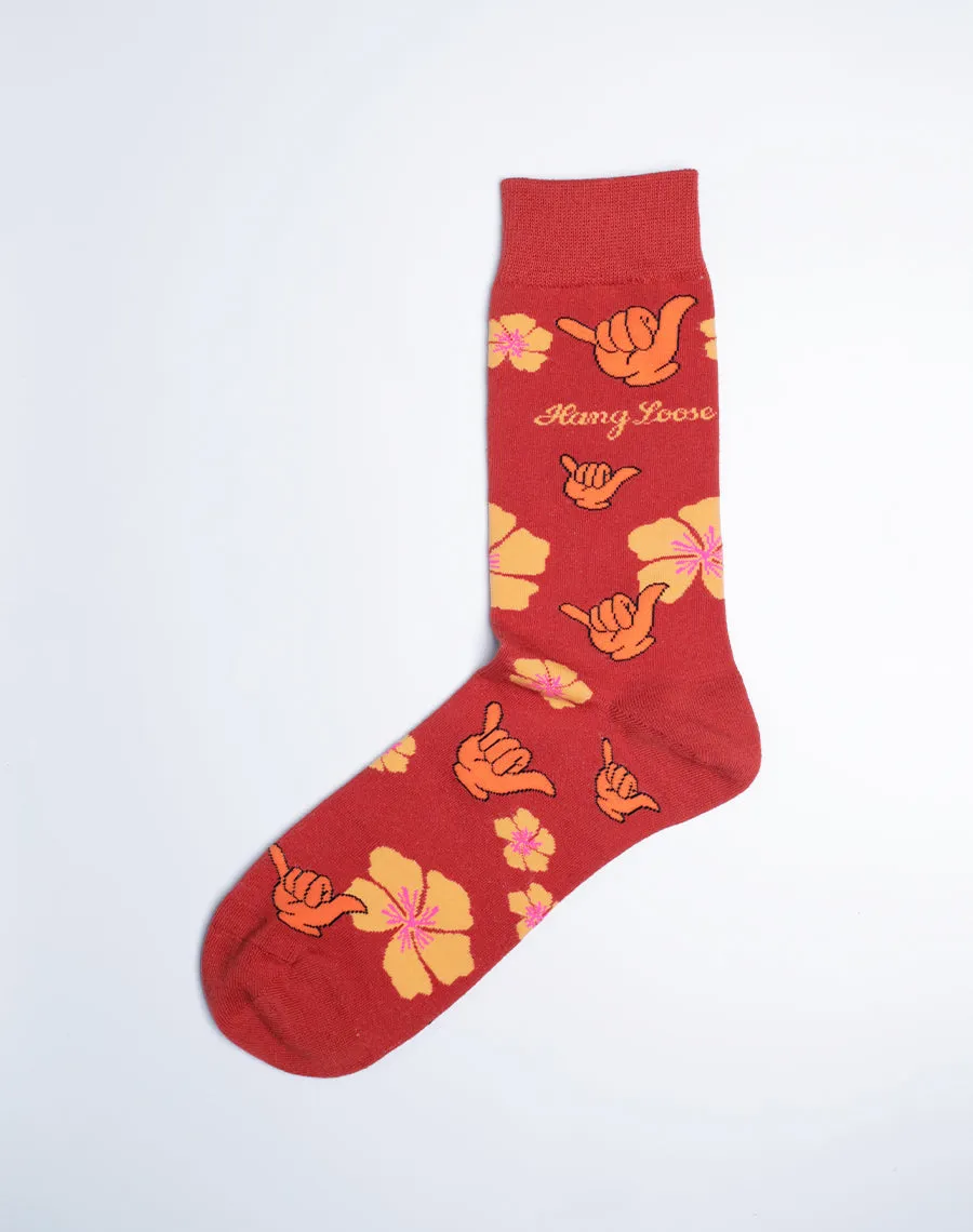 Men's Shaka Floral Hang Loose Crew Socks