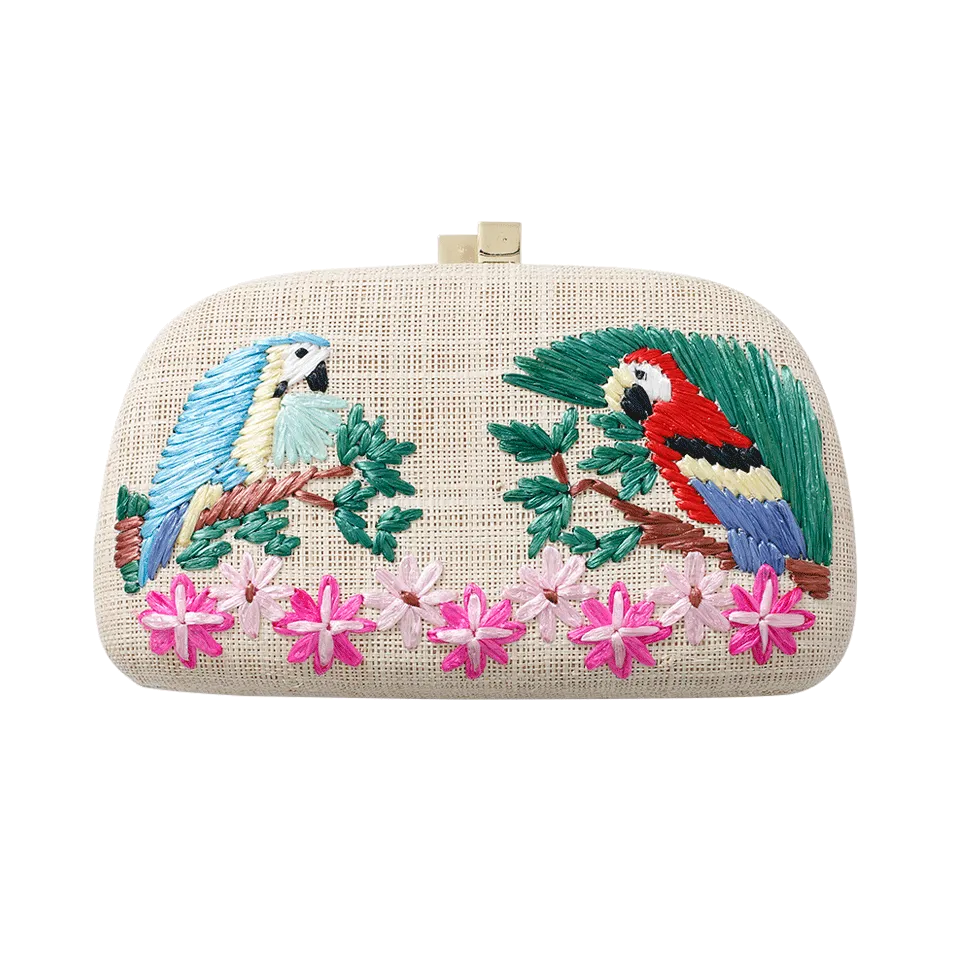 Mia Parrots Embroidered Clutch