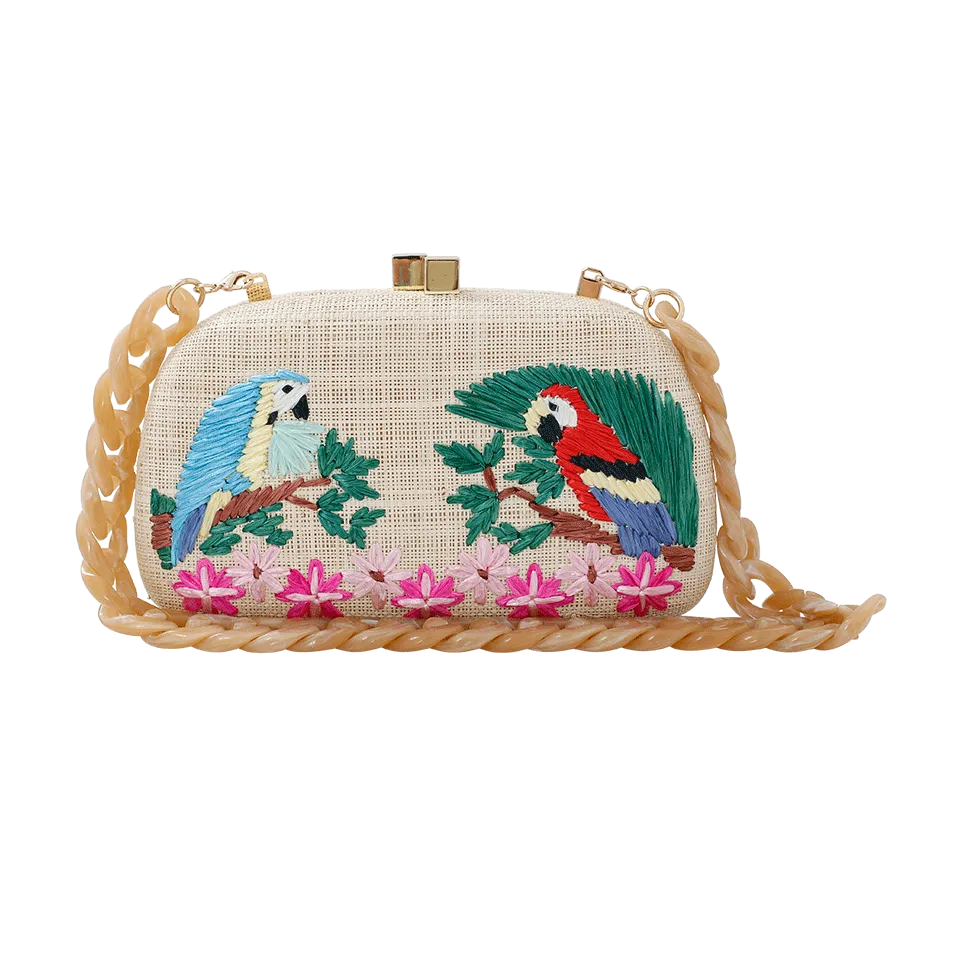 Mia Parrots Embroidered Clutch