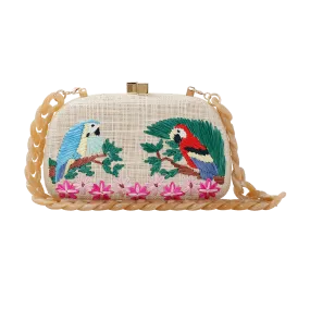 Mia Parrots Embroidered Clutch