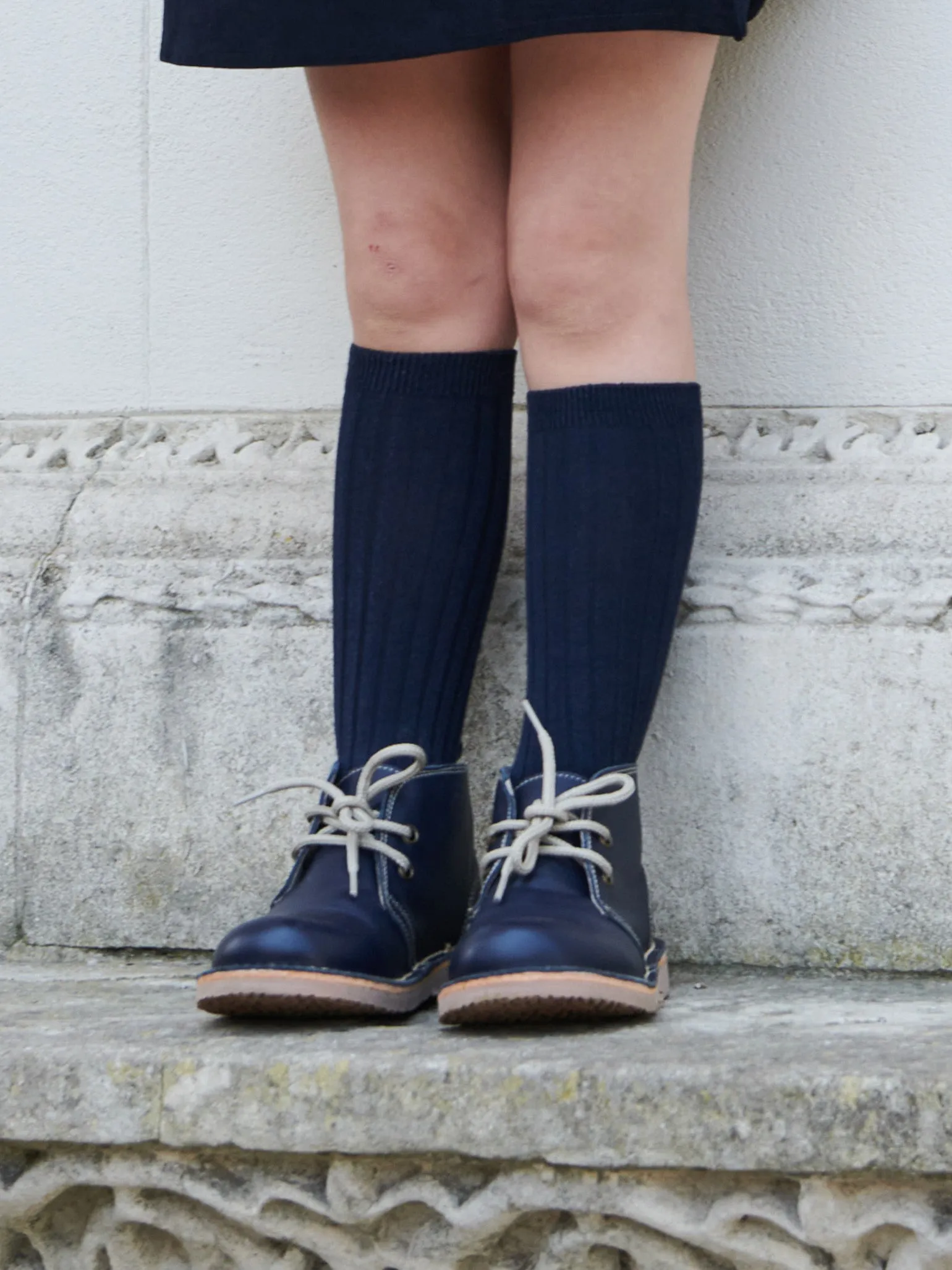 Navy Blue Ribbed Knee High Kids Socks