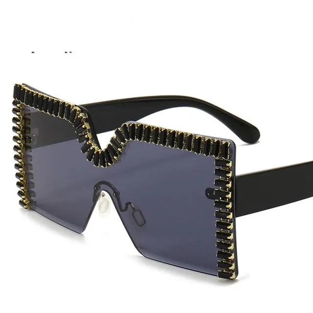 Oversized Square Crystal Frame Sunglasses