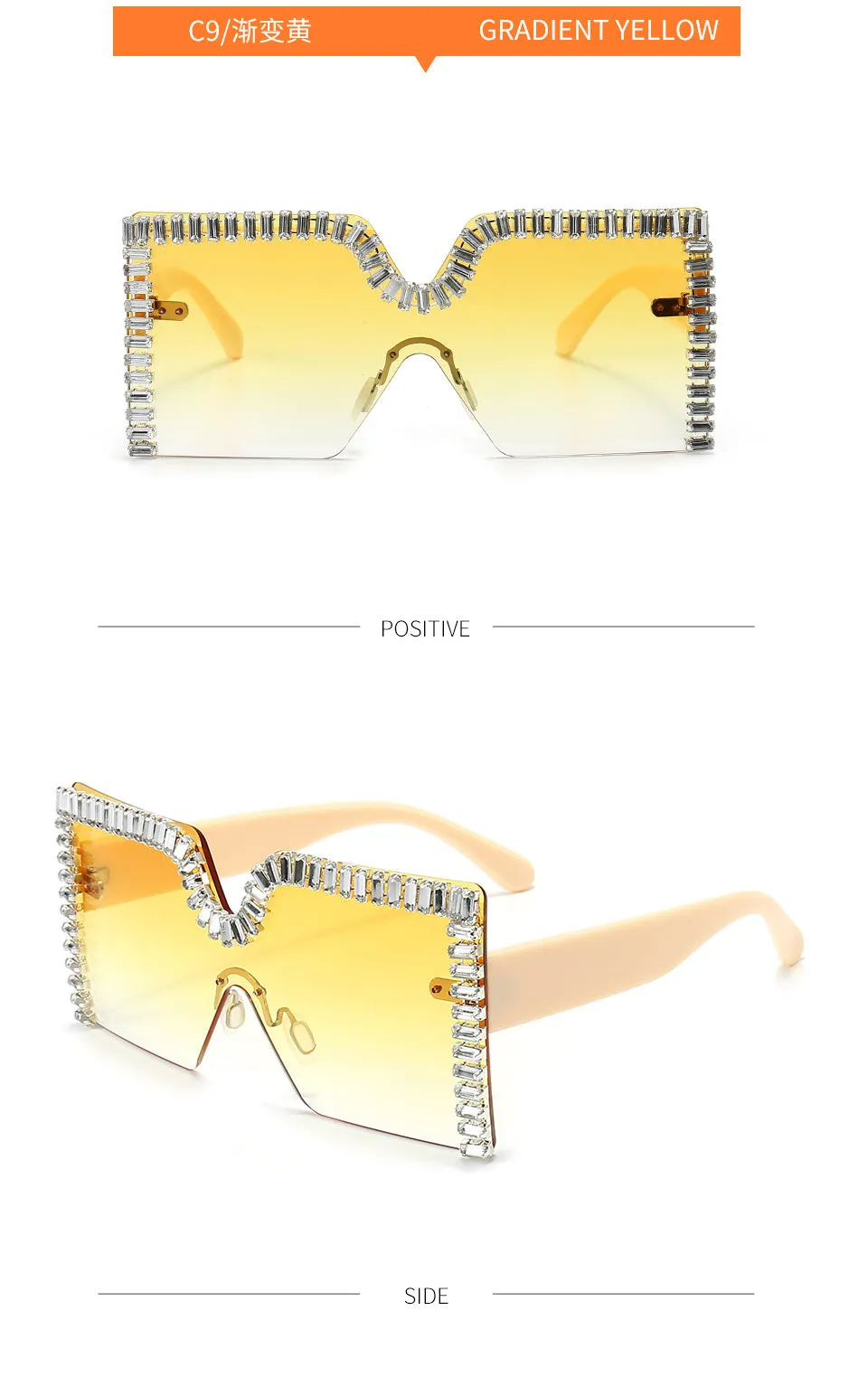 Oversized Square Crystal Frame Sunglasses