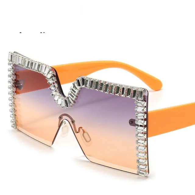 Oversized Square Crystal Frame Sunglasses