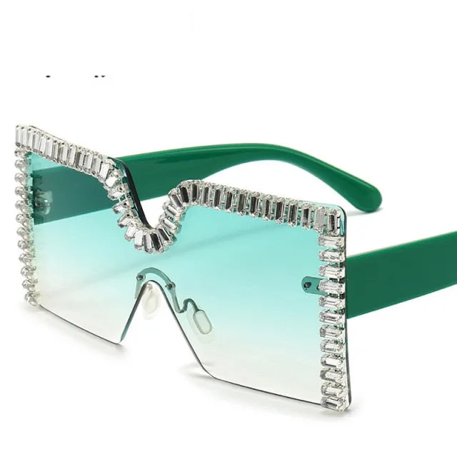 Oversized Square Crystal Frame Sunglasses