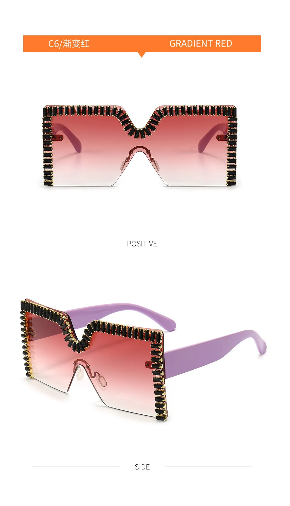 Oversized Square Crystal Frame Sunglasses