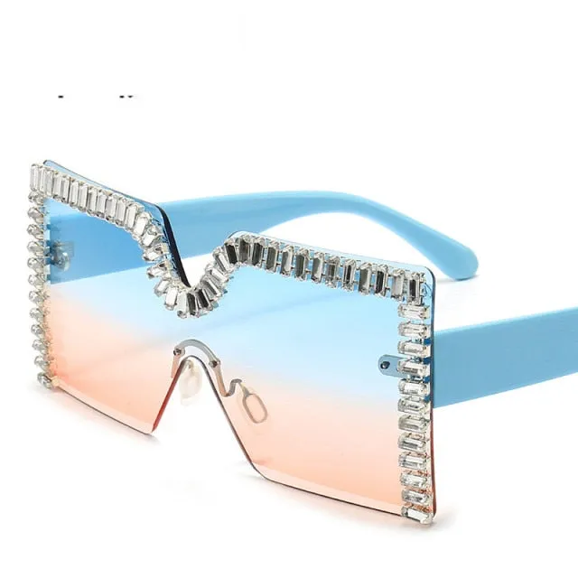 Oversized Square Crystal Frame Sunglasses