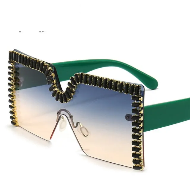 Oversized Square Crystal Frame Sunglasses