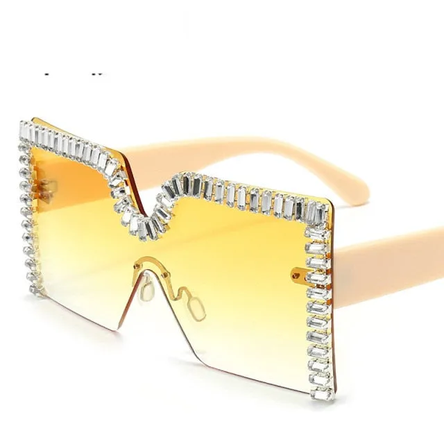 Oversized Square Crystal Frame Sunglasses