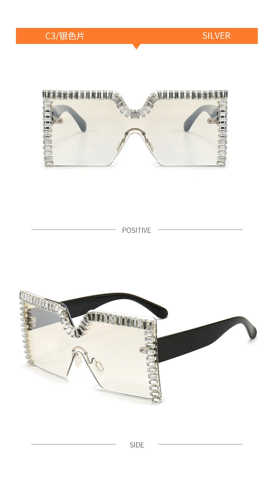 Oversized Square Crystal Frame Sunglasses