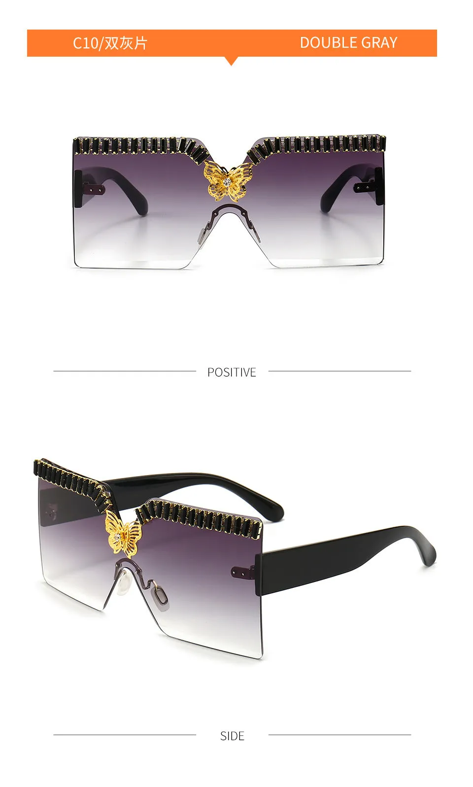 Oversized Square Crystal Frame Sunglasses