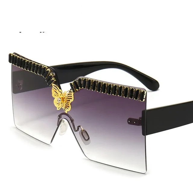 Oversized Square Crystal Frame Sunglasses