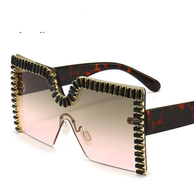 Oversized Square Crystal Frame Sunglasses