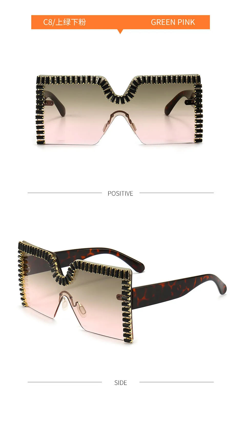 Oversized Square Crystal Frame Sunglasses