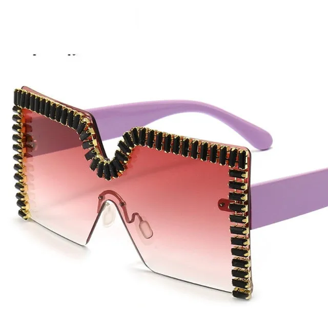 Oversized Square Crystal Frame Sunglasses