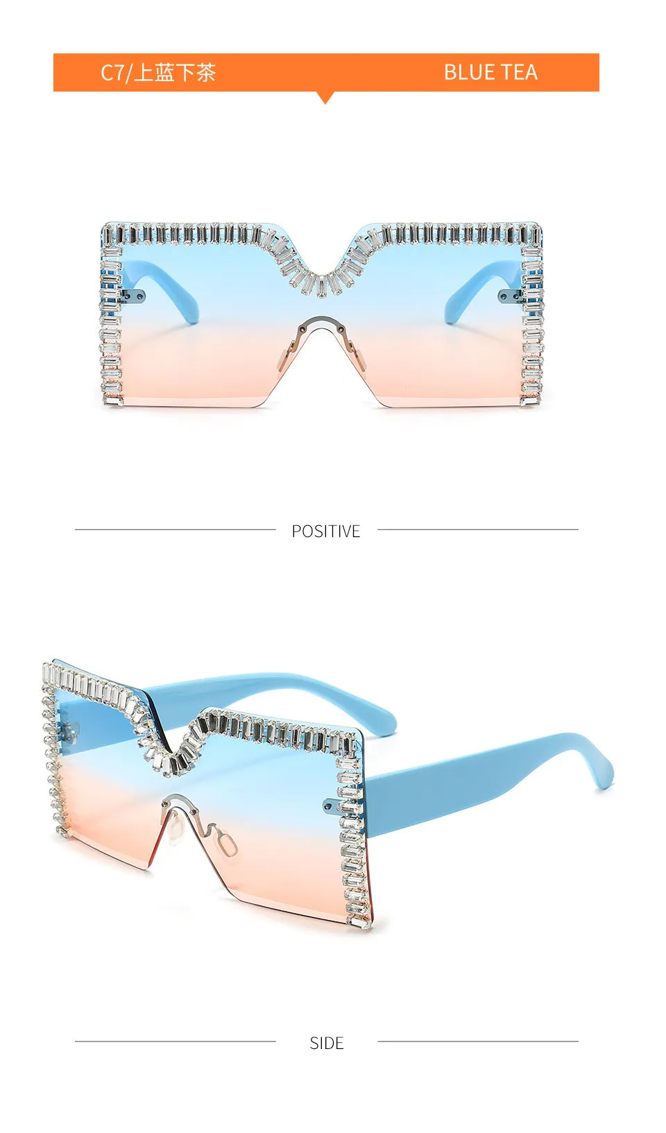 Oversized Square Crystal Frame Sunglasses