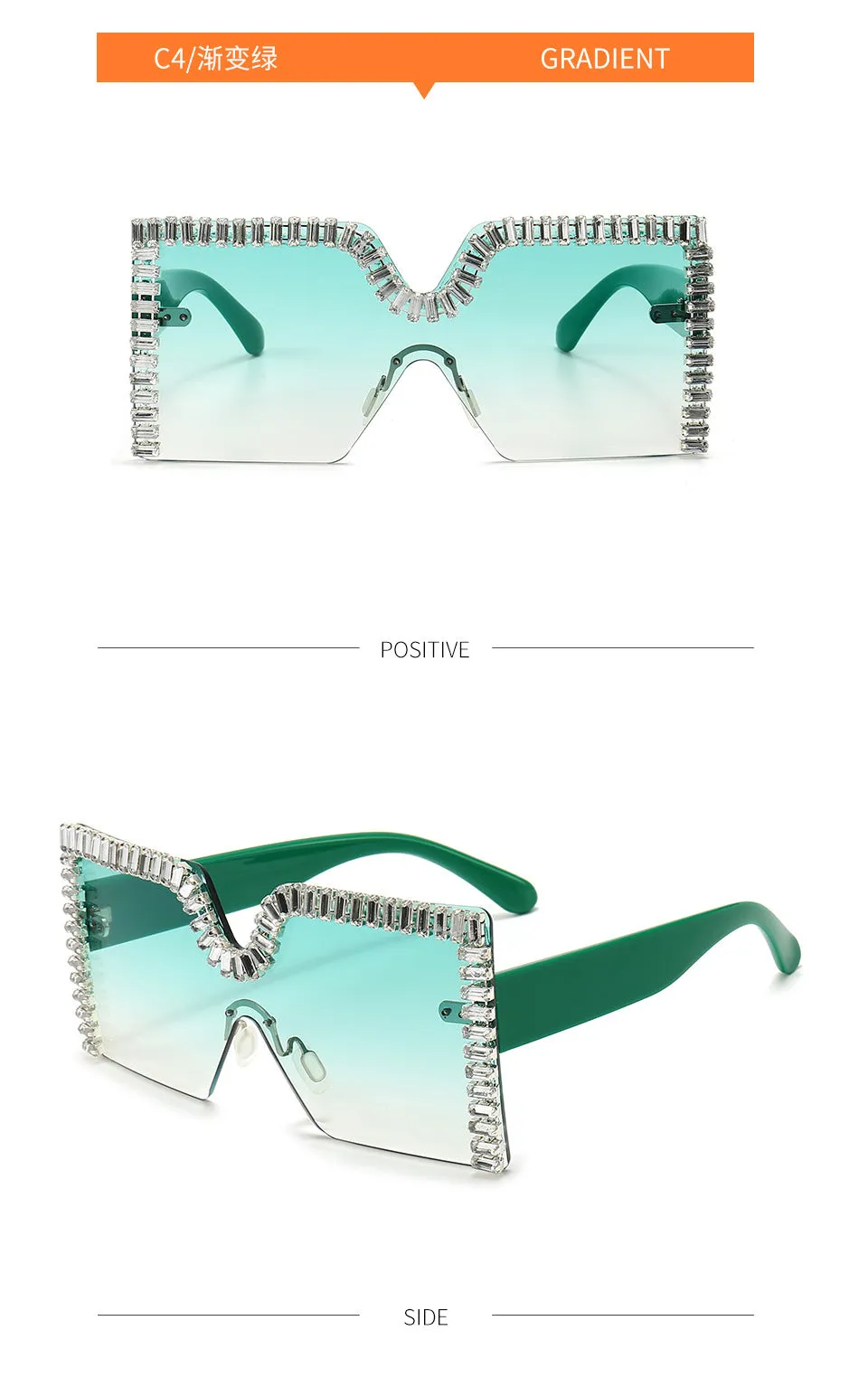 Oversized Square Crystal Frame Sunglasses