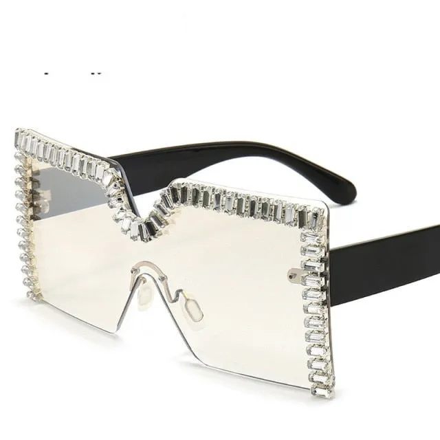 Oversized Square Crystal Frame Sunglasses