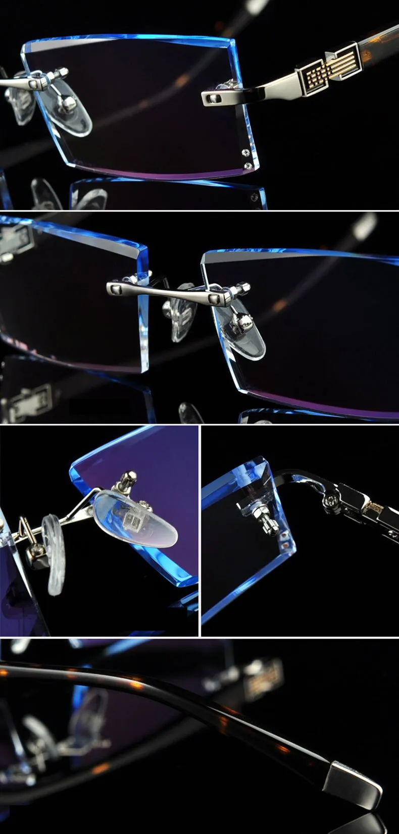 Reven Jate 58050 Alloy Rimless Diamond Cutting Man Glasses Frame Eyeglasses Men Eyewear