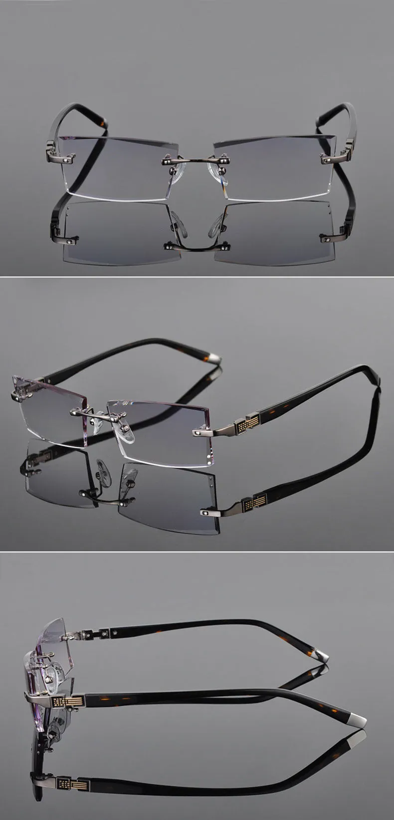 Reven Jate 58050 Alloy Rimless Diamond Cutting Man Glasses Frame Eyeglasses Men Eyewear